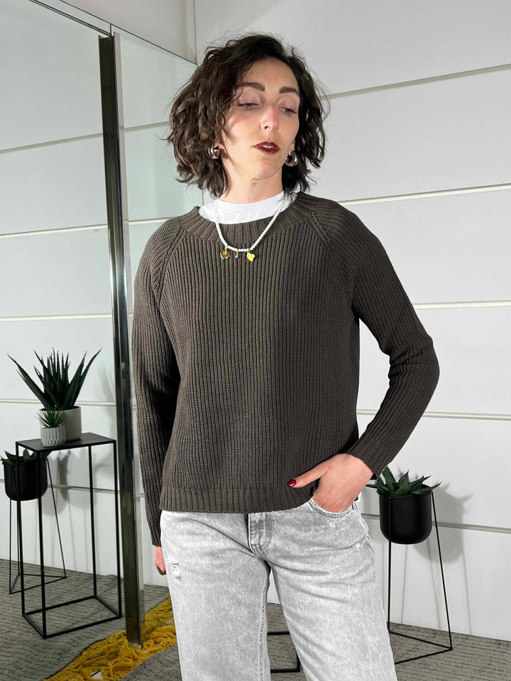 maglia manica lunga punto pannocchia in cotone moro 61041MORO SUSY MIX