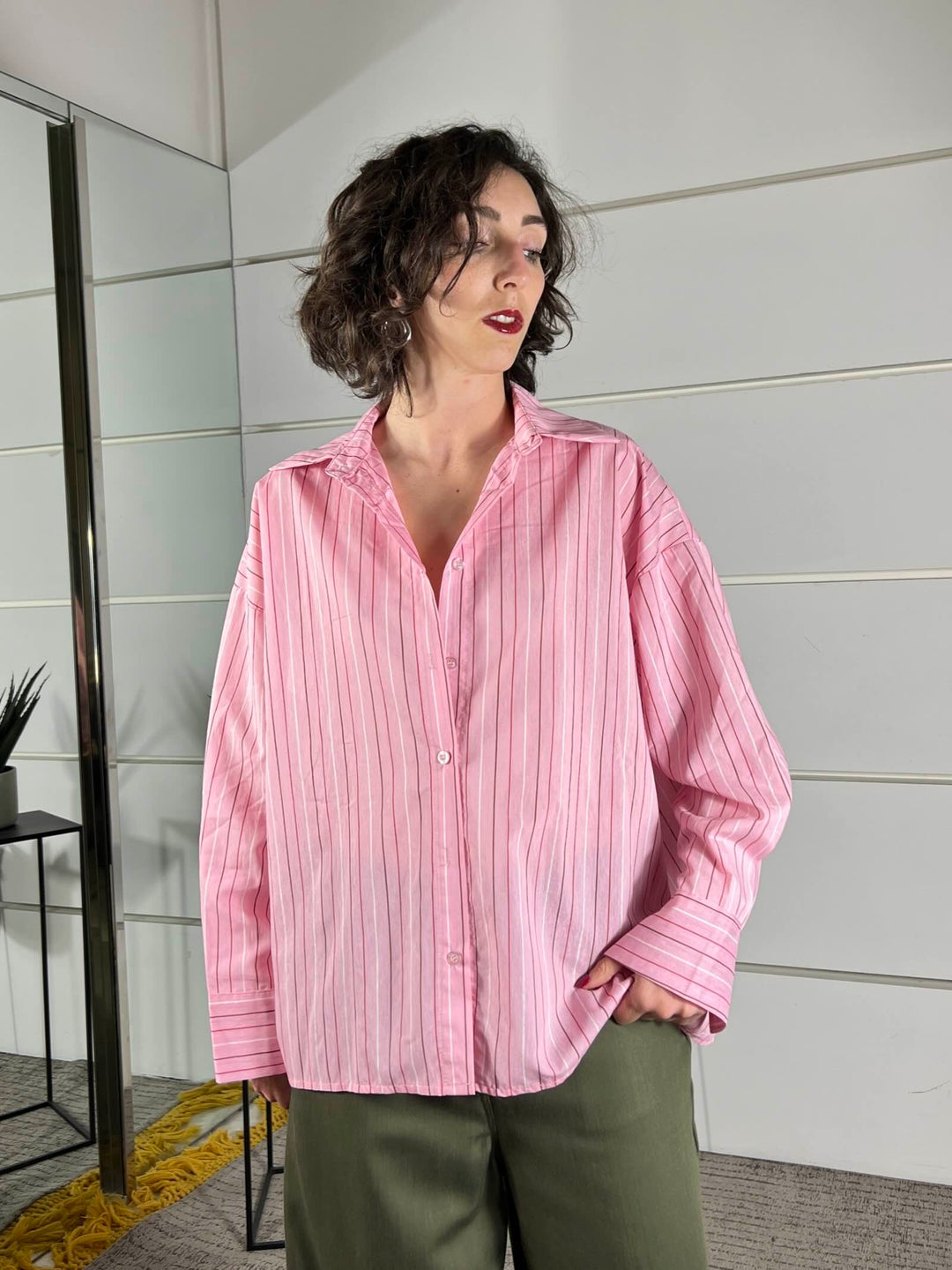 camicia over gessata rosa in  viscosa C1051PY22ROSA SUSY MIX