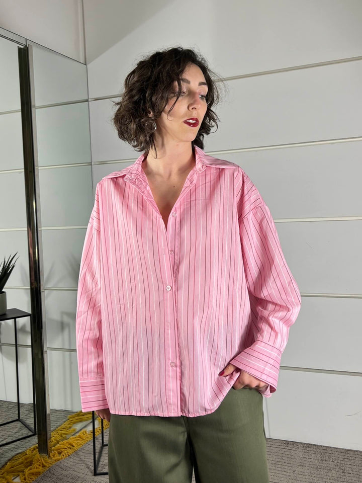camicia over gessata rosa in  viscosa C1051PY22ROSA SUSY MIX