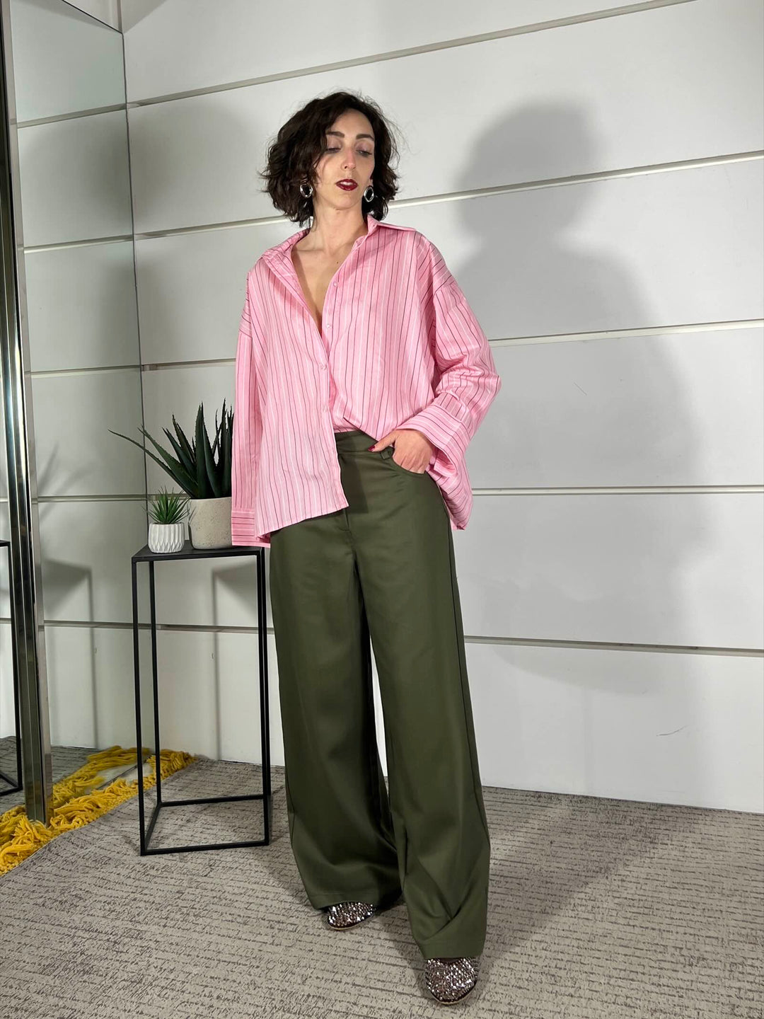 camicia over gessata rosa in  viscosa C1051PY22ROSA SUSY MIX