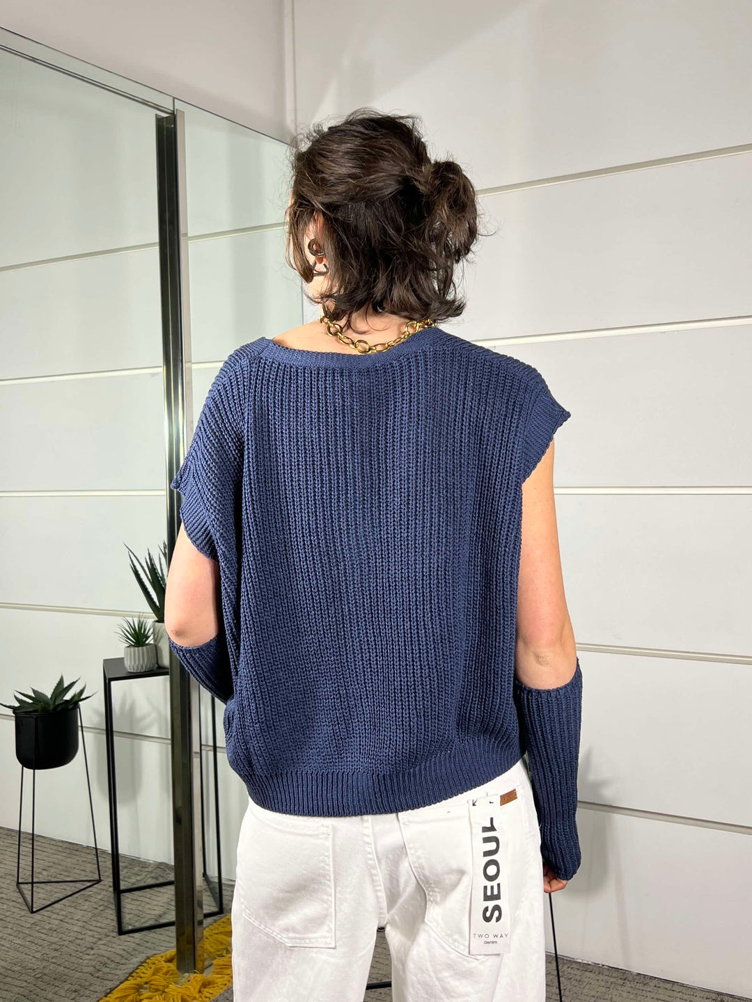 gilet con manicotti in cotone blu M93007BLU SUSY MIX