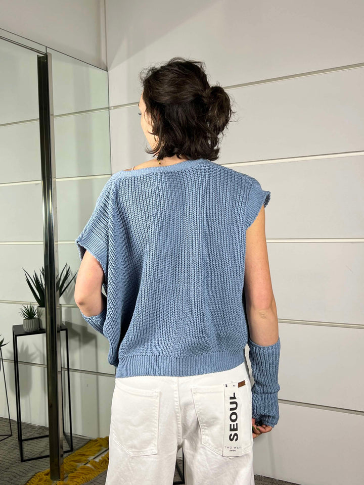 gilet con manicotti in cotone celeste M93007CELESTE SUSY MIX