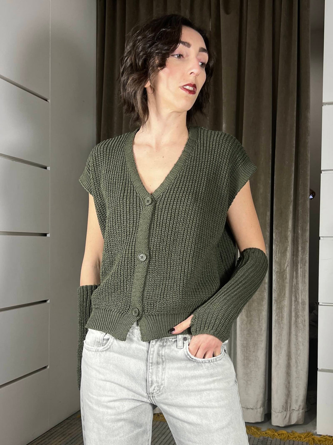 gilet con manicotti in cotone verde militare M93007VERDE MILITARE SUSY MIX