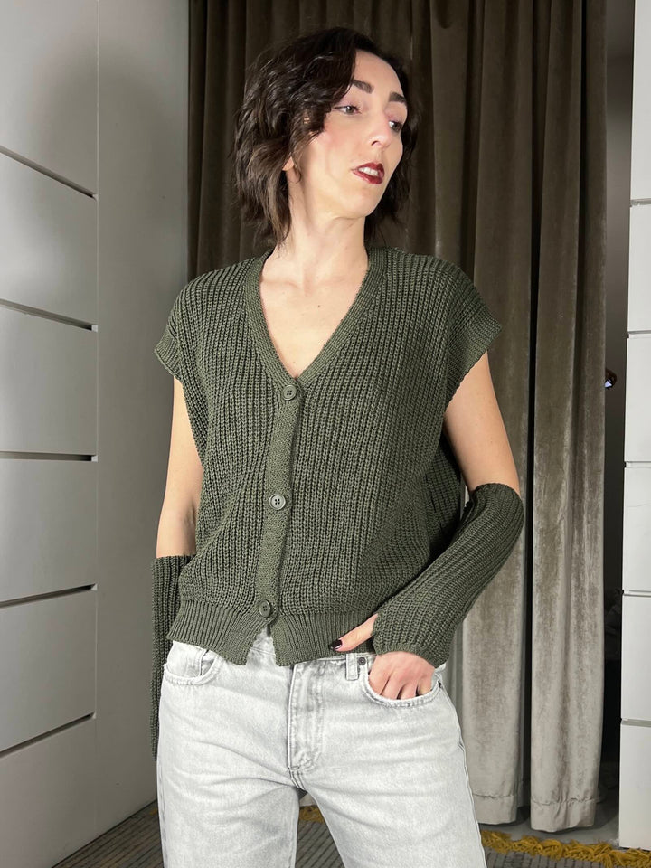 gilet con manicotti in cotone verde militare M93007VERDE MILITARE SUSY MIX