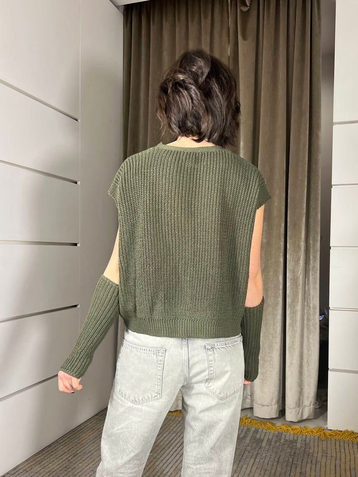gilet con manicotti in cotone verde militare M93007VERDE MILITARE SUSY MIX