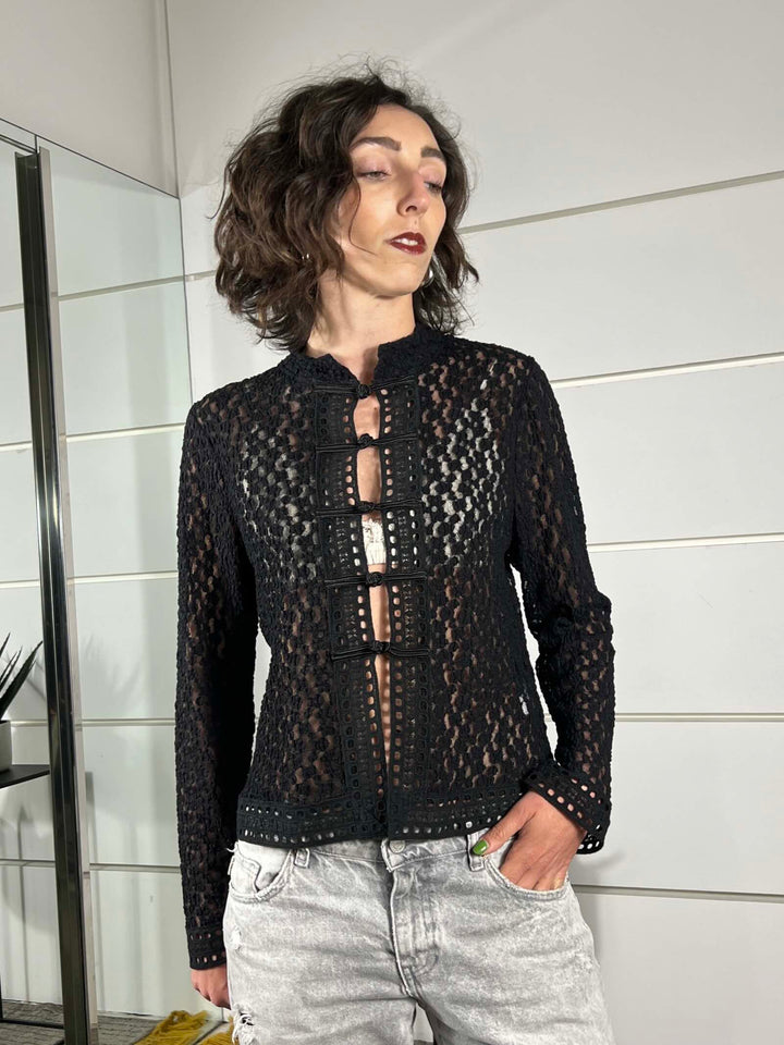 camicia in pizzo con alamari nera S3660NERO SUSY MIX