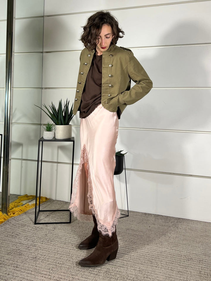 gonna satin rosa con spacco e pizzo SK1012U12ROSA SUSY MIX