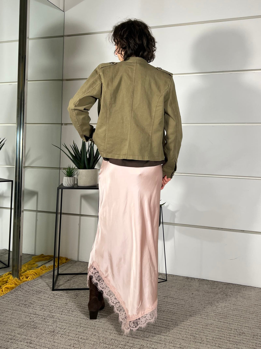 gonna satin rosa con spacco e pizzo SK1012U12ROSA SUSY MIX