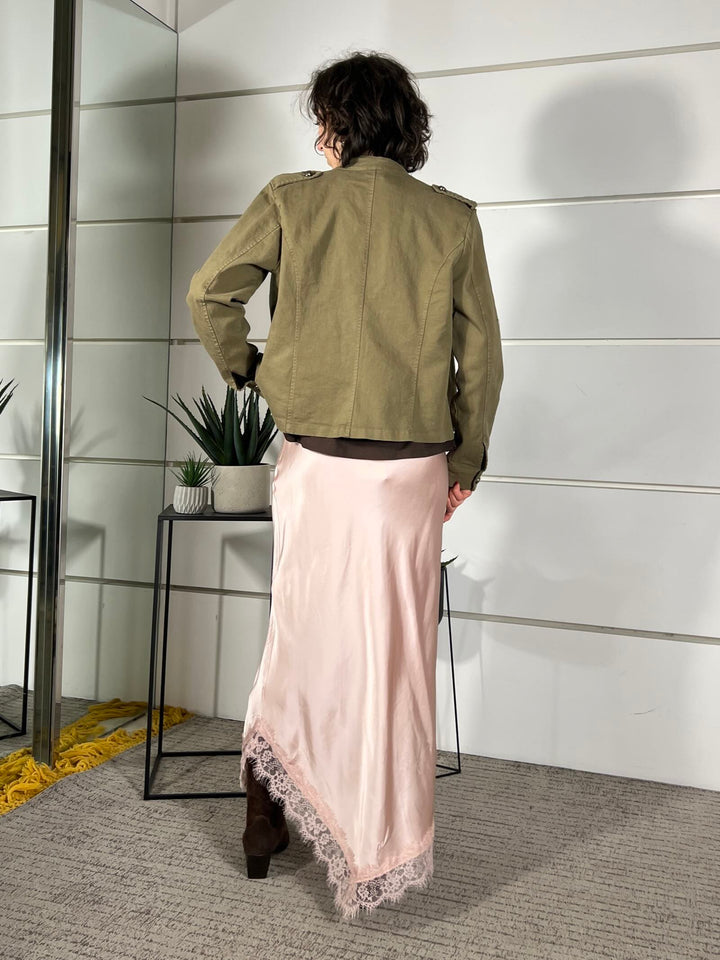gonna satin rosa con spacco e pizzo SK1012U12ROSA SUSY MIX