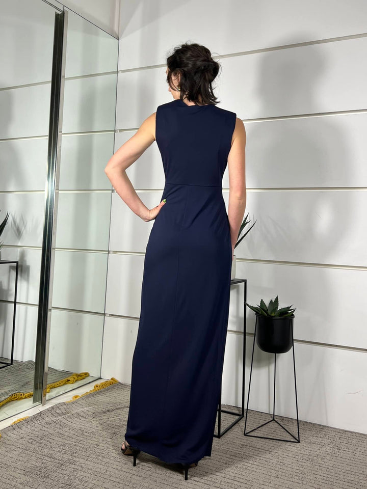 abito smanicato con nodo blu V12559CRBLU SUSY MIX