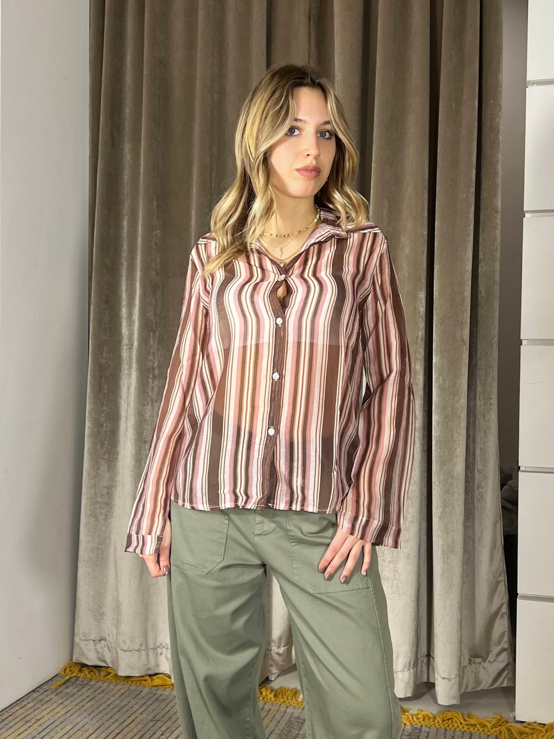 camicia a righe manica lunga moro Z098CH3401MORO SUSY MIX