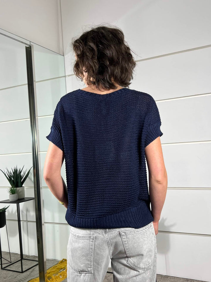 maglia a scatola manica corta blu 26143BLU TENSIONE IN