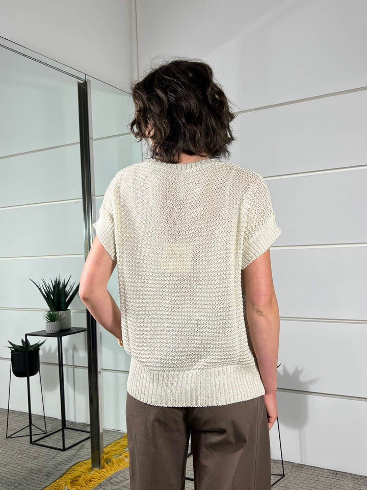 maglia a scatola manica corta burro 26143BURRO TENSIONE IN
