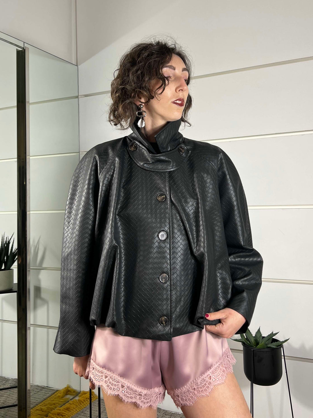 giubbotto bomber a intreccio nero 26B4008NERO TENSIONE IN