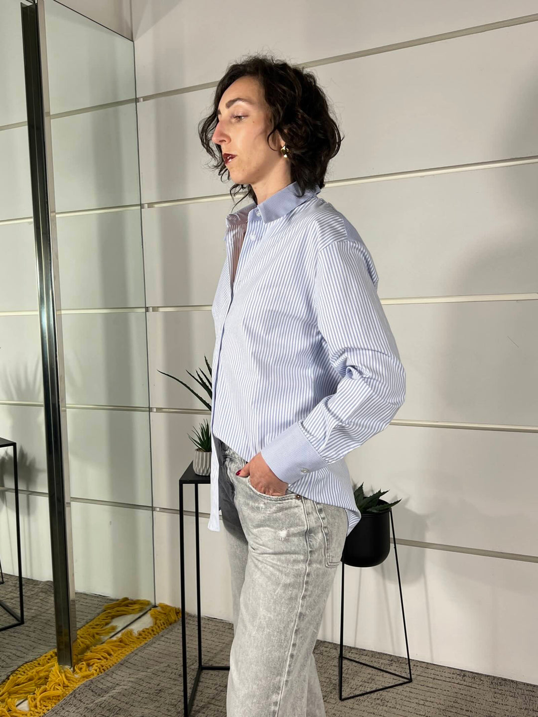 camicia a righe in misto cotone 26C3838CELESTE TENSIONE IN