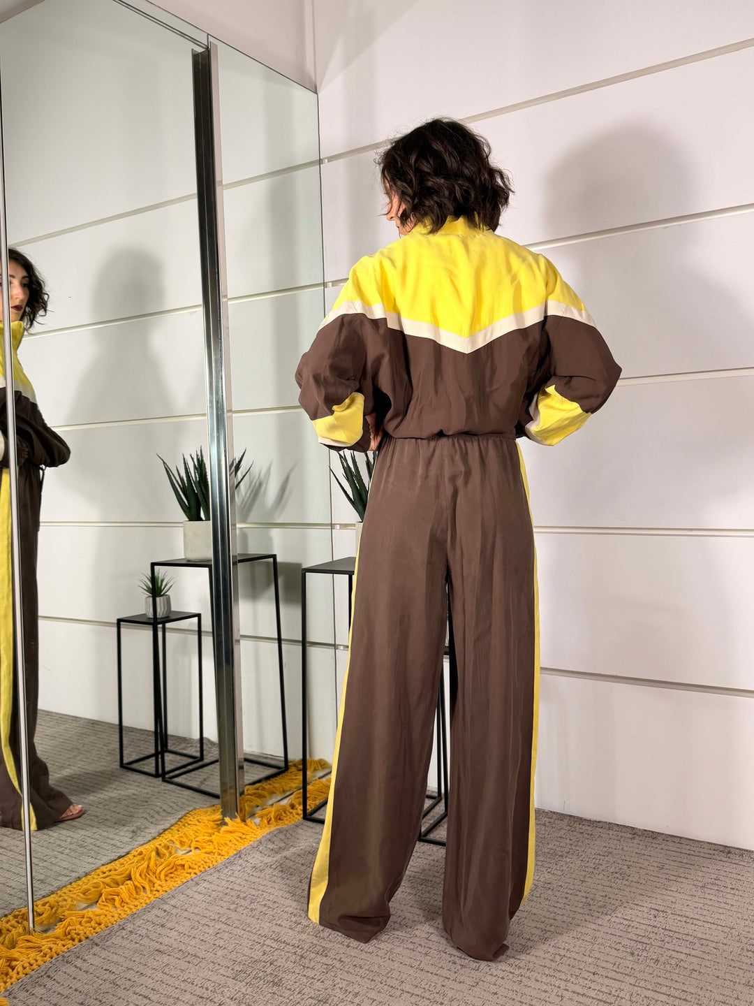pantalone con banda laterale elastico in vita moro e giallo 26P4584MORO/GIALLO TENSIONE IN