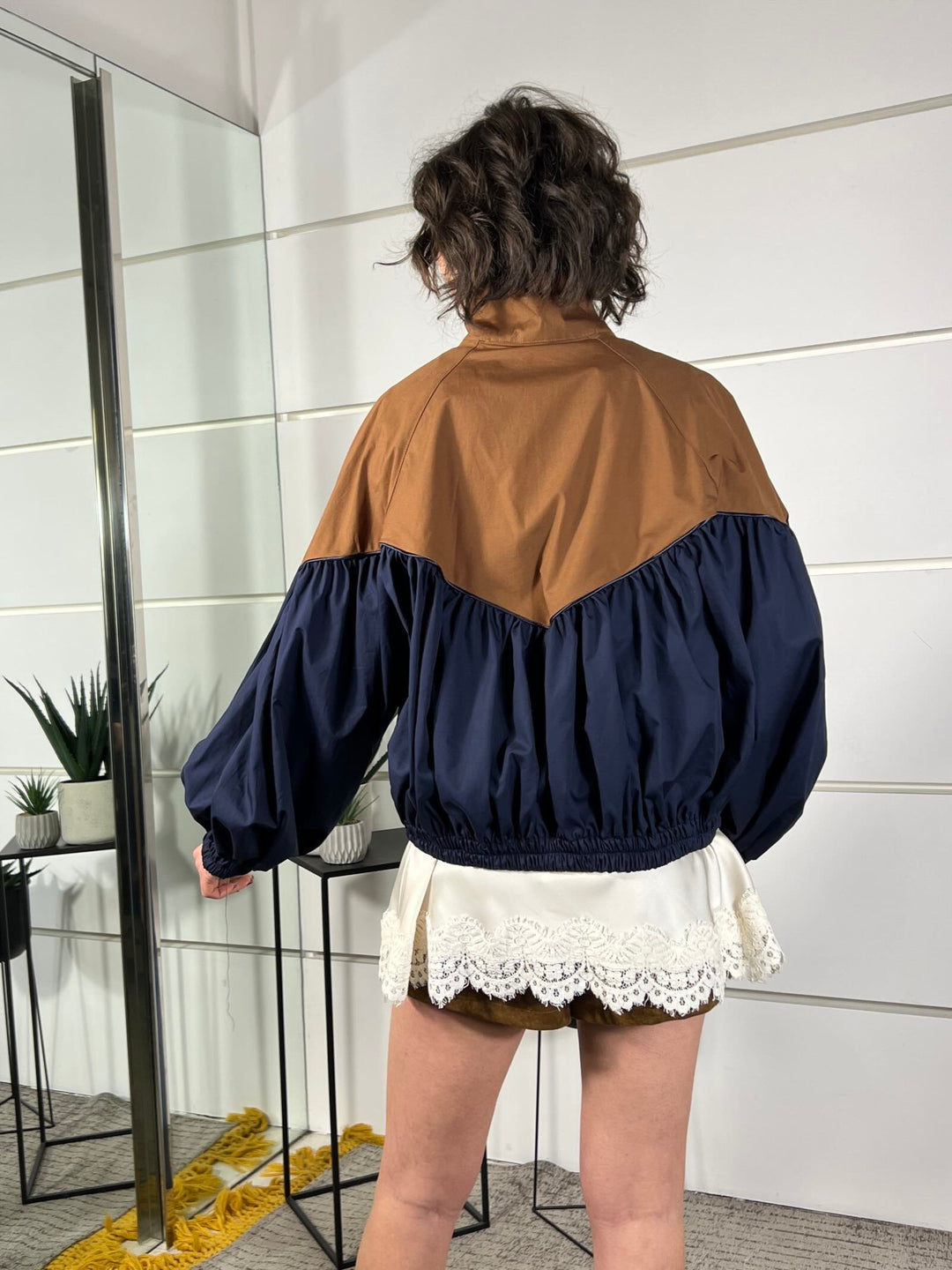bomber bicolor blu e tabacco 38967BLU/TABACCO TENSIONE IN