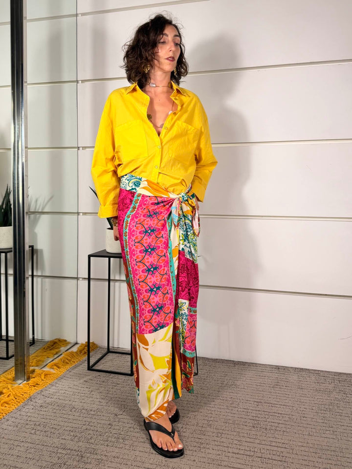 gonna pareo a fantasia patchwork multicolor in viscosa 39795VAR. UNICA TENSIONE IN