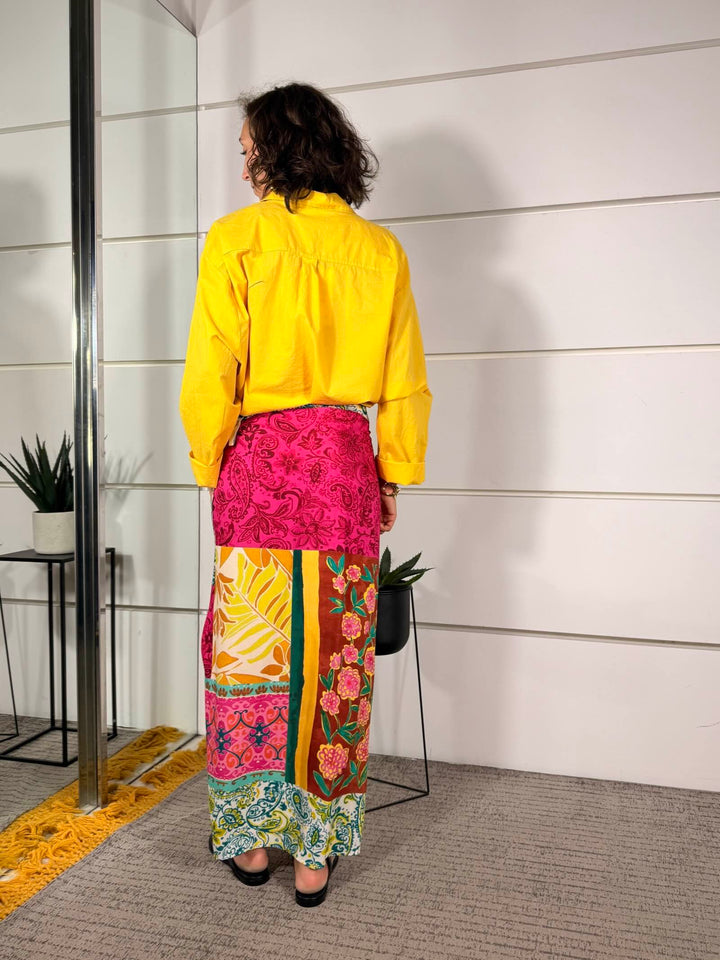 gonna pareo a fantasia patchwork multicolor in viscosa 39795VAR. UNICA TENSIONE IN