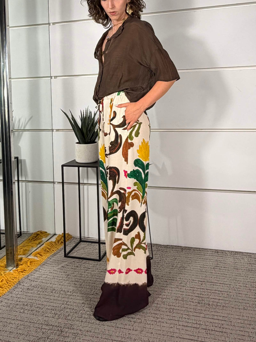 pantalone a palazzo a fantasia in viscosa 