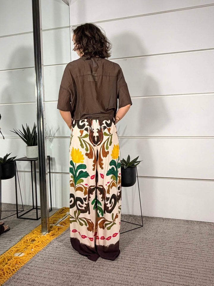 pantalone a palazzo a fantasia in viscosa 