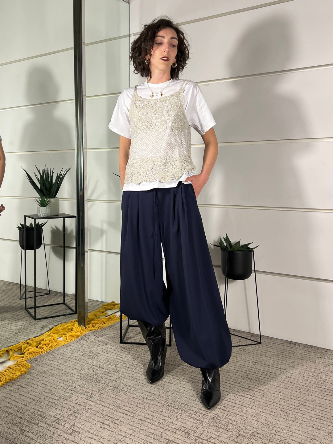 canotta con spallina macrame natutale con filo lurex D74867NATURALE TENSIONE IN