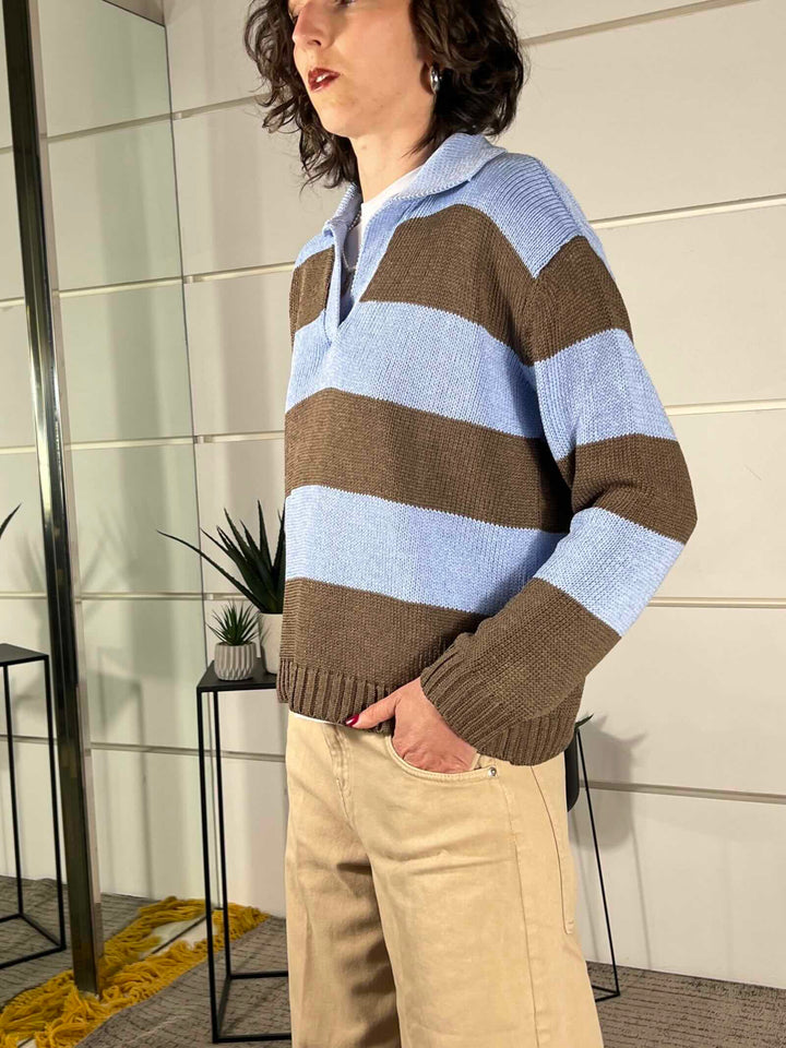 maglia a polo over a righe moro e azzurra D90131MORO/AZZURRO TENSIONE IN