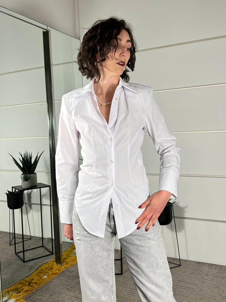 camicia con spalline con punte davanti bianca PE260083BIANCO TENSIONE IN