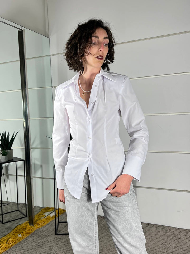 camicia con spalline con punte davanti bianca PE260083BIANCO TENSIONE IN