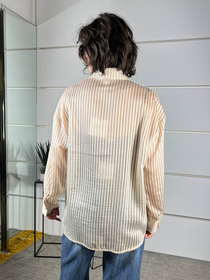 camicia gessata con cravatta beige PE260115BEIGE TENSIONE IN