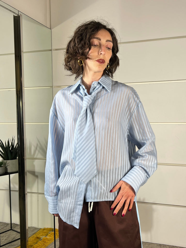 camicia gessata con cravatta celeste PE260115CELESTE TENSIONE IN