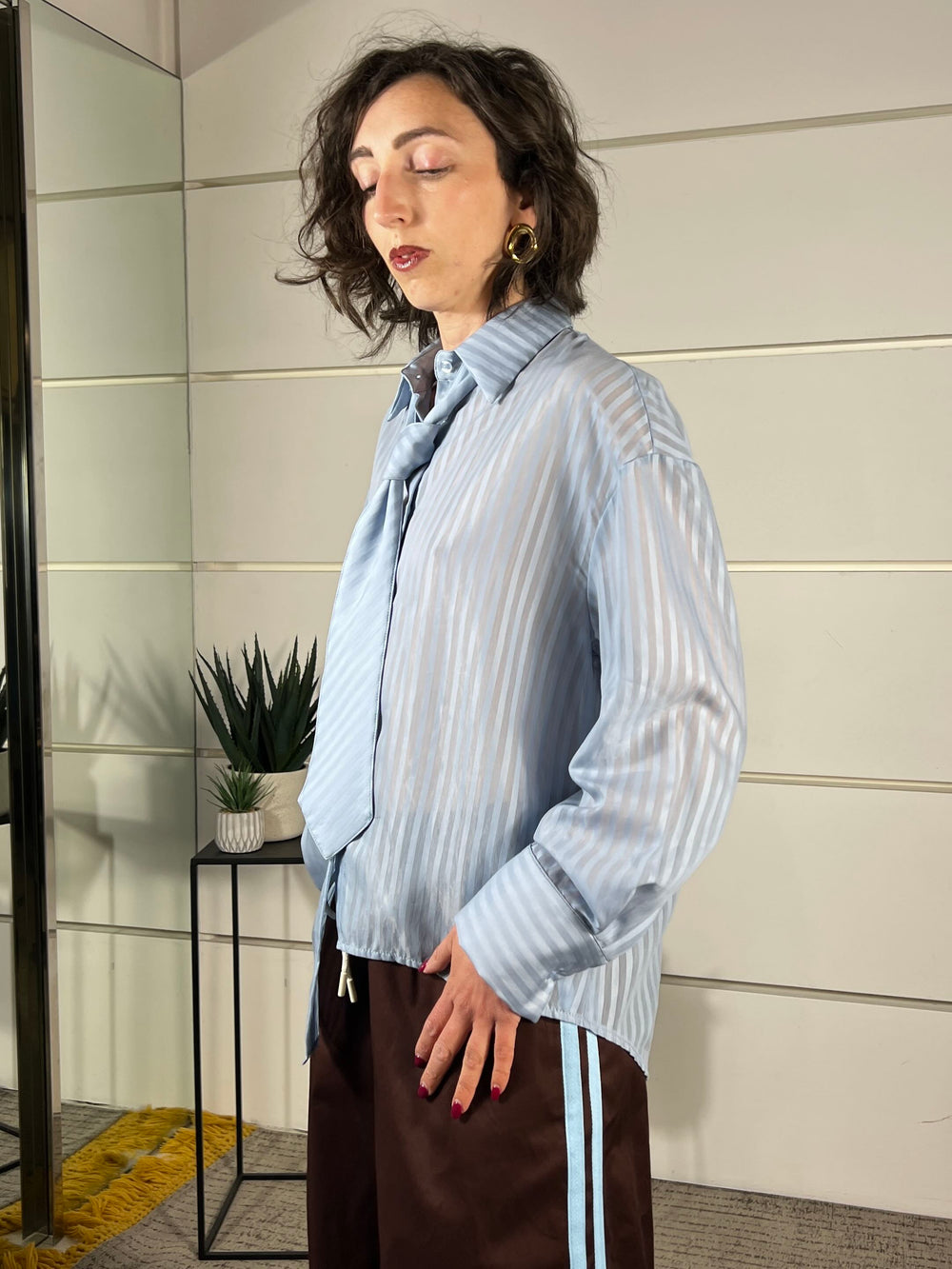 camicia gessata con cravatta celeste PE260115CELESTE TENSIONE IN