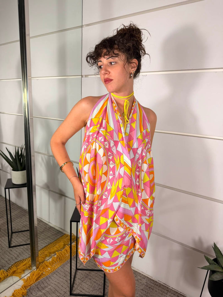 minigonna pareo in viscosa stampa multicolor 