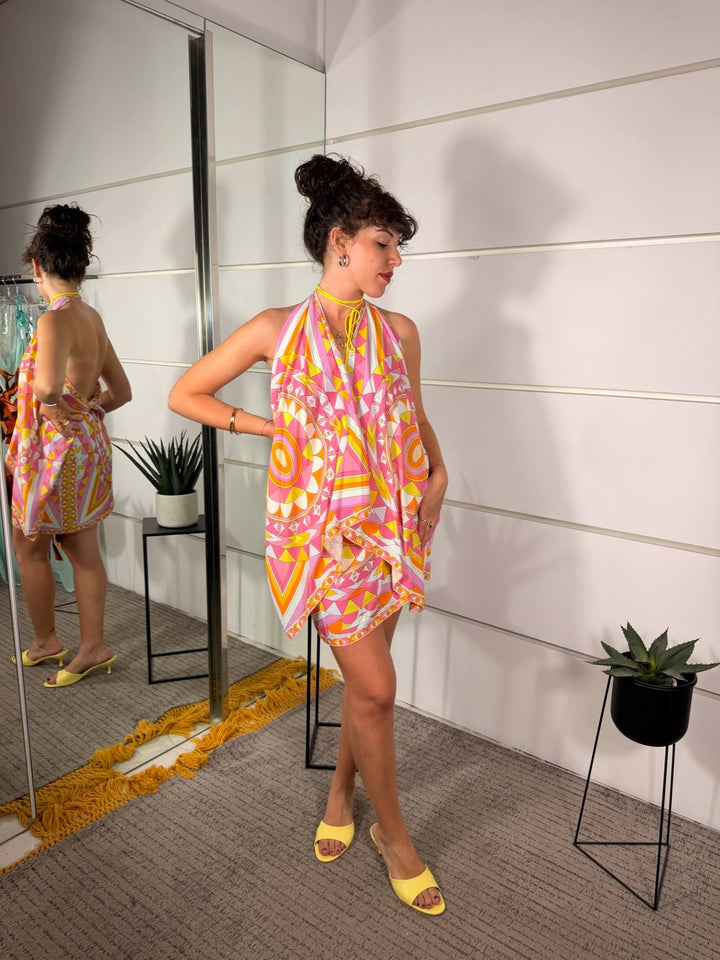 minigonna pareo in viscosa stampa multicolor 