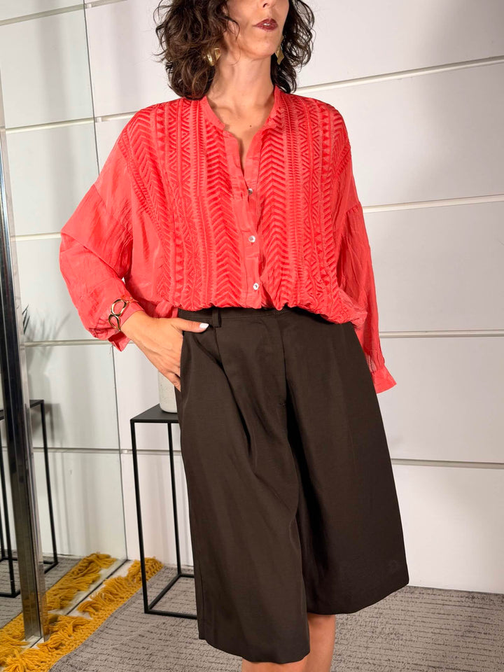camicia in misto seta con ricamo flame red S26CF85FLAME RED TENSIONE IN