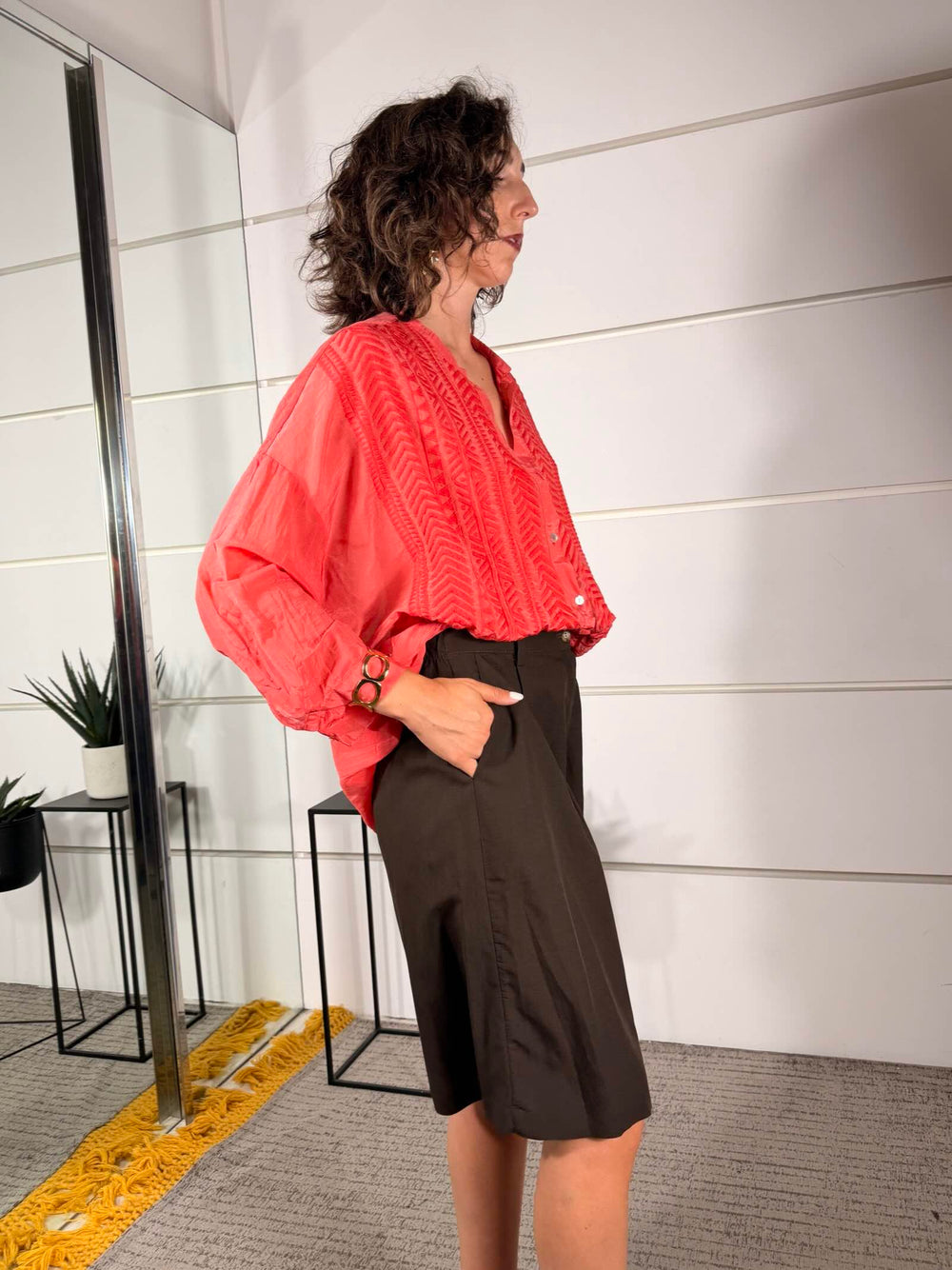 camicia in misto seta con ricamo flame red S26CF85FLAME RED TENSIONE IN