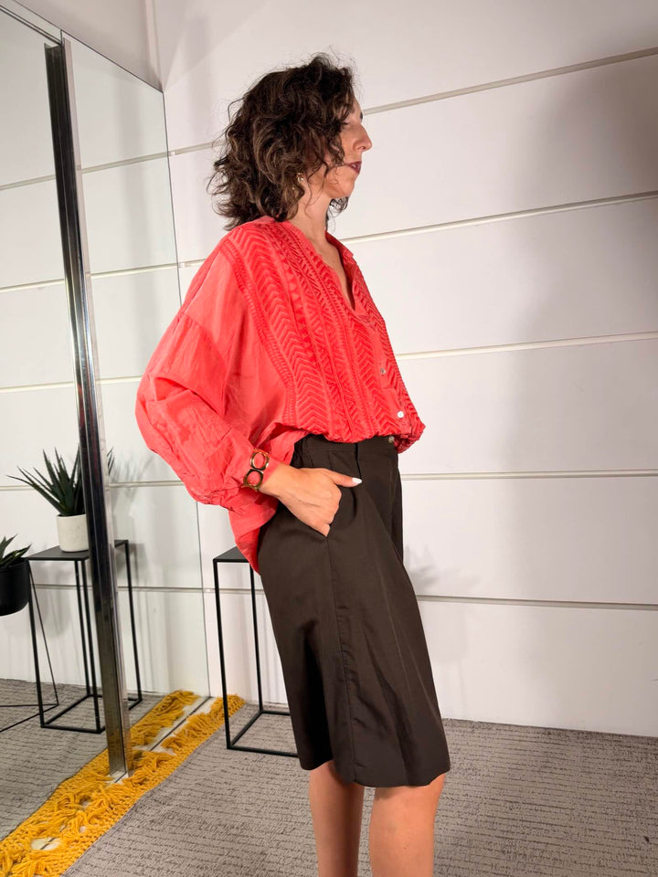 camicia in misto seta con ricamo flame red S26CF85FLAME RED TENSIONE IN
