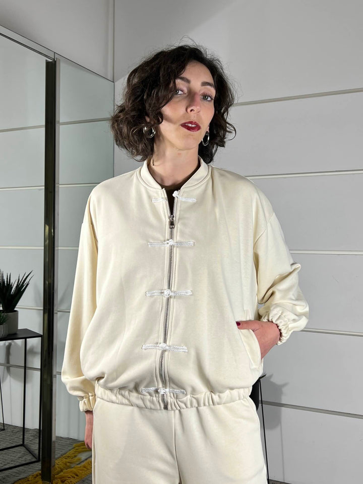 felpa con alamari bianca WF26SZEG8484BIANCO TWO WAY