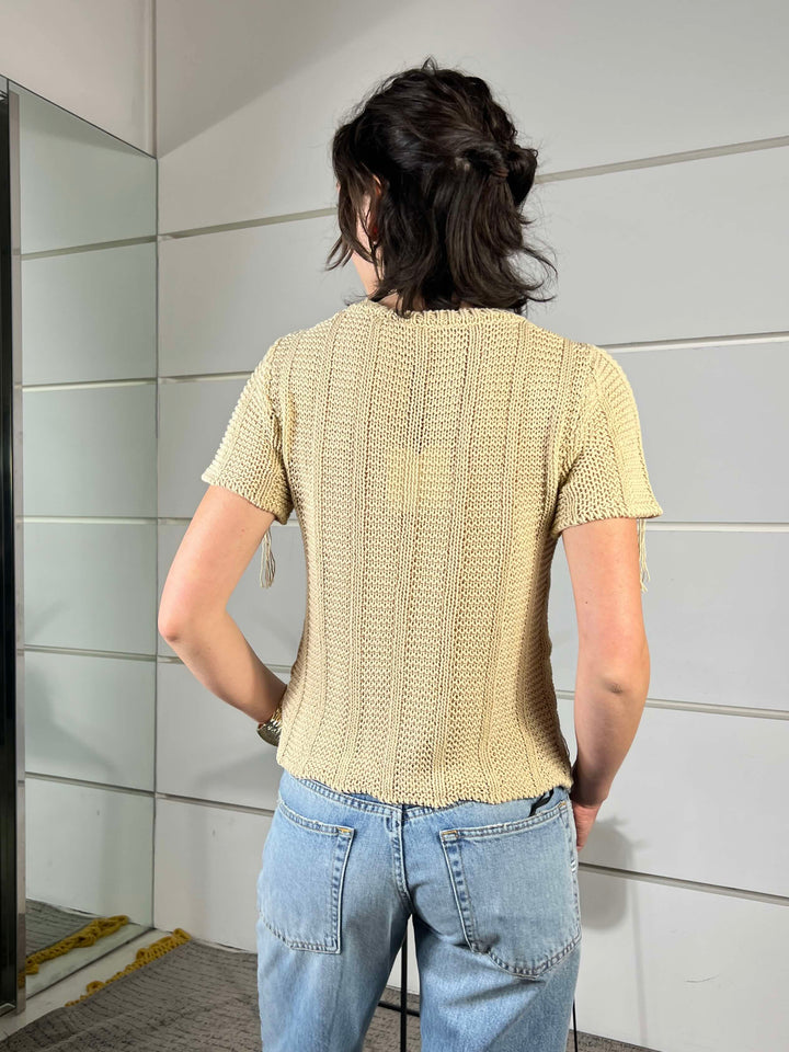 maglia manica corta con frange burro 3AB3025BURRO 04 VICOLO
