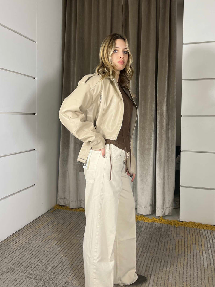jeans mia, modello baggy vita media bassa panna DAB5148PANNA VICOLO