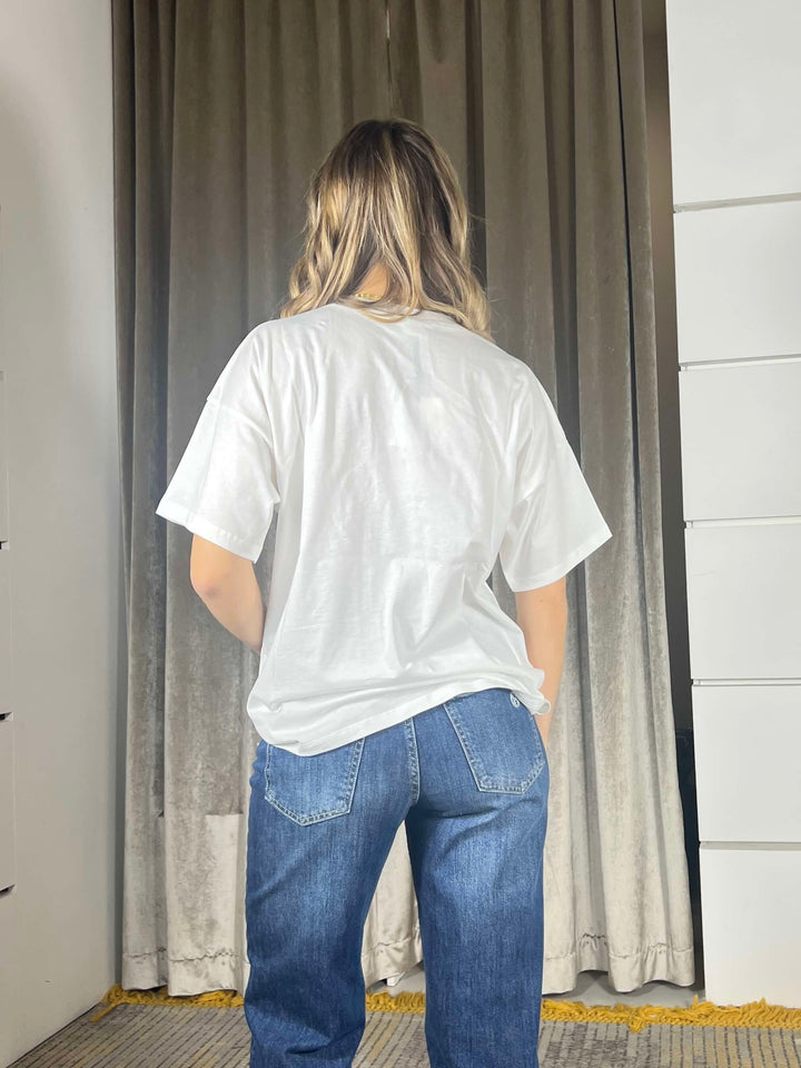 t-shirt con logo bouclè bianca e celeste RAB0045BIANCO/CELESTE VICOLO