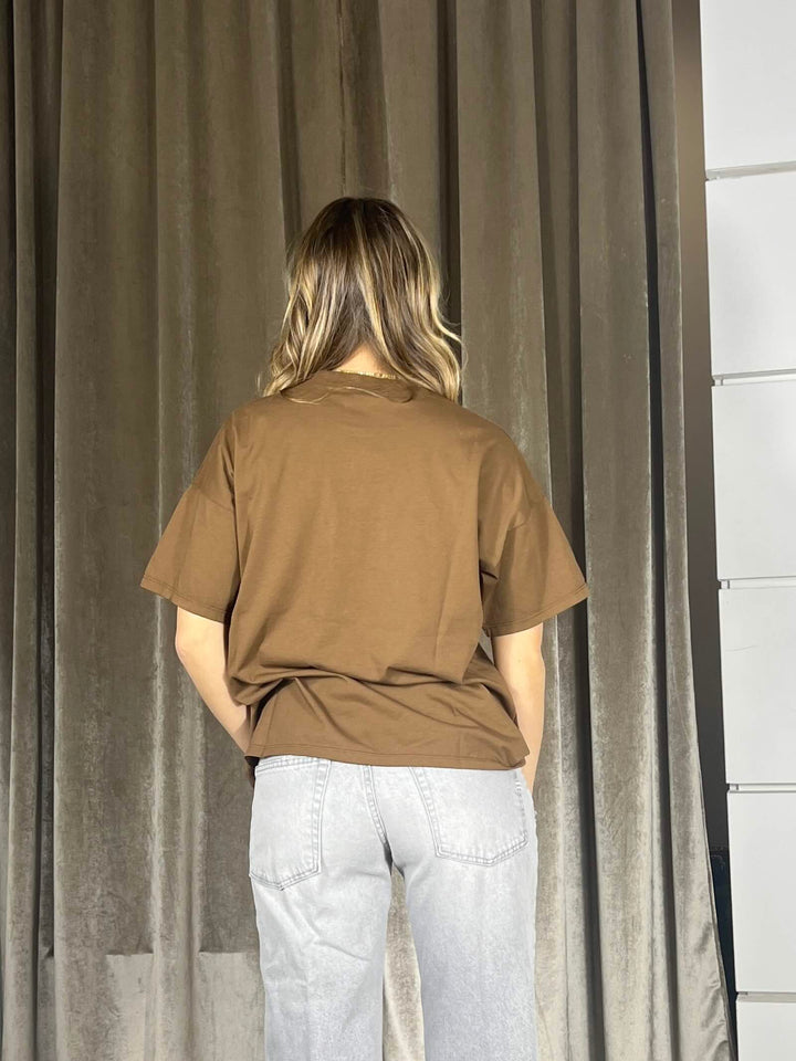 t-shirt vicolo girocollo manica corta con stampa coffee therapy tabacco RAB0172TABACCO VICOLO