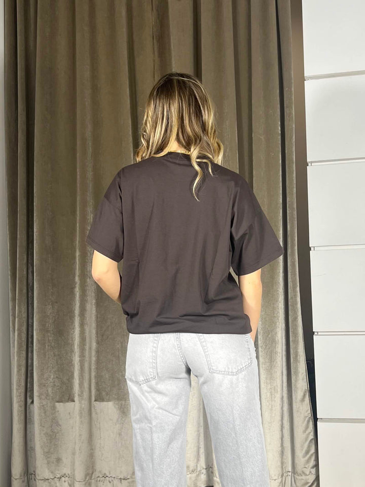 t-shirt giocollo manica corta con stampa sweet morning moro RAB0187MORO VICOLO