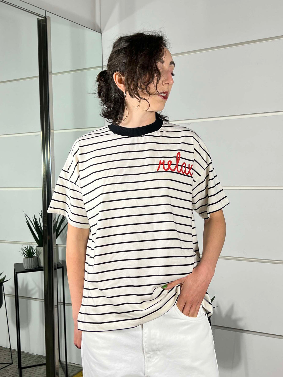 t-shirt a righe cons critta relax RAB0680NATURALE/NERO VICOLO