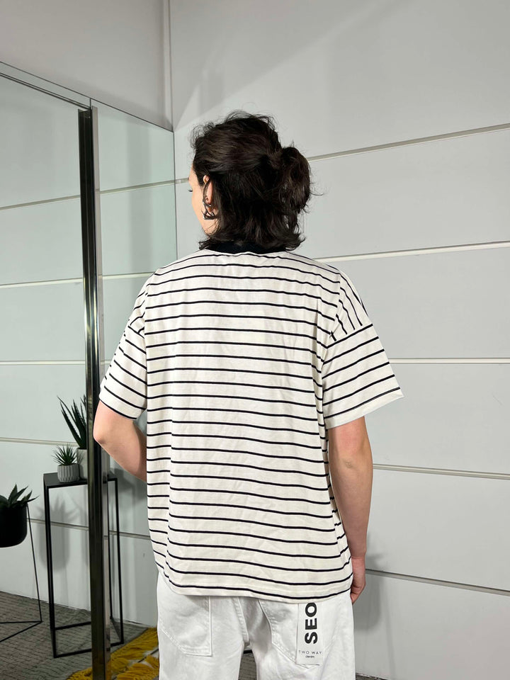 t-shirt a righe cons critta relax RAB0680NATURALE/NERO VICOLO