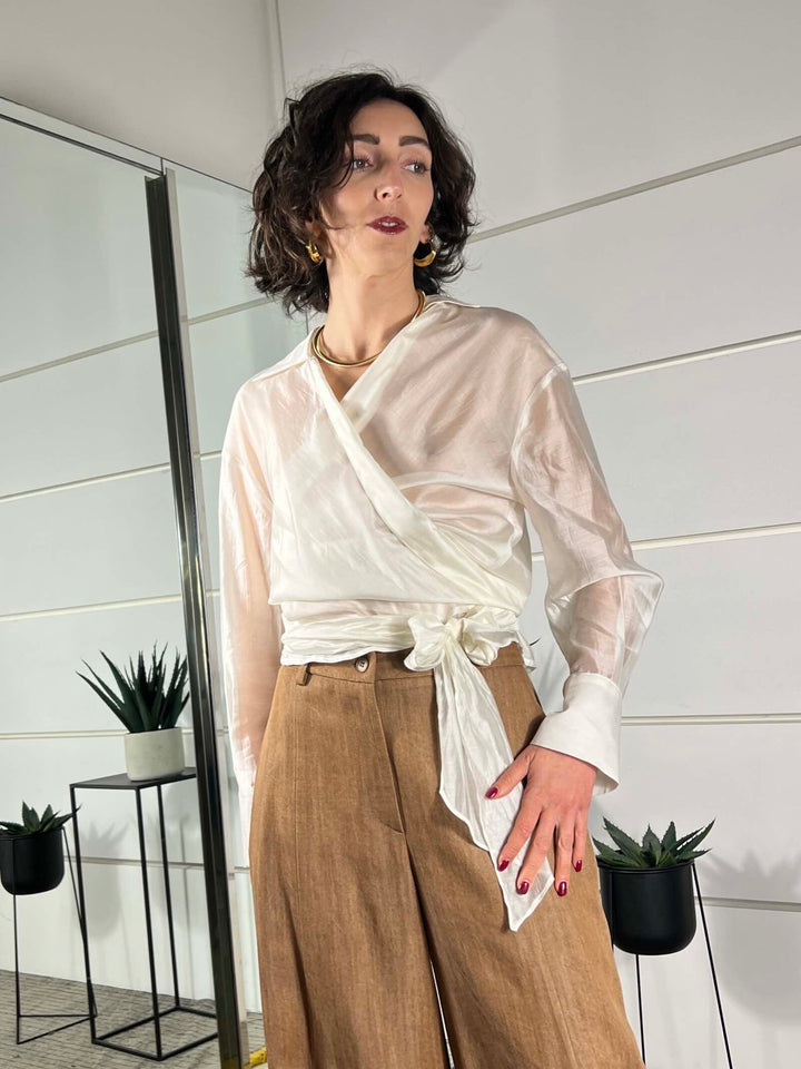 camicia in voille burro con scollo a incrocio TAB0154BURRO VICOLO