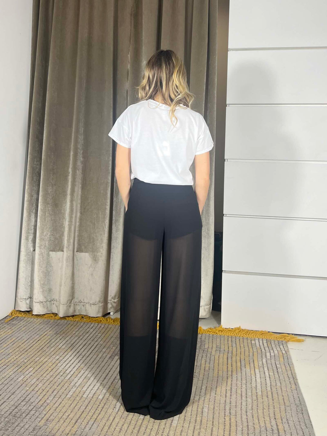 pantalone a palazzo con coulotte e trasparenza nero TAB0183NERO VICOLO