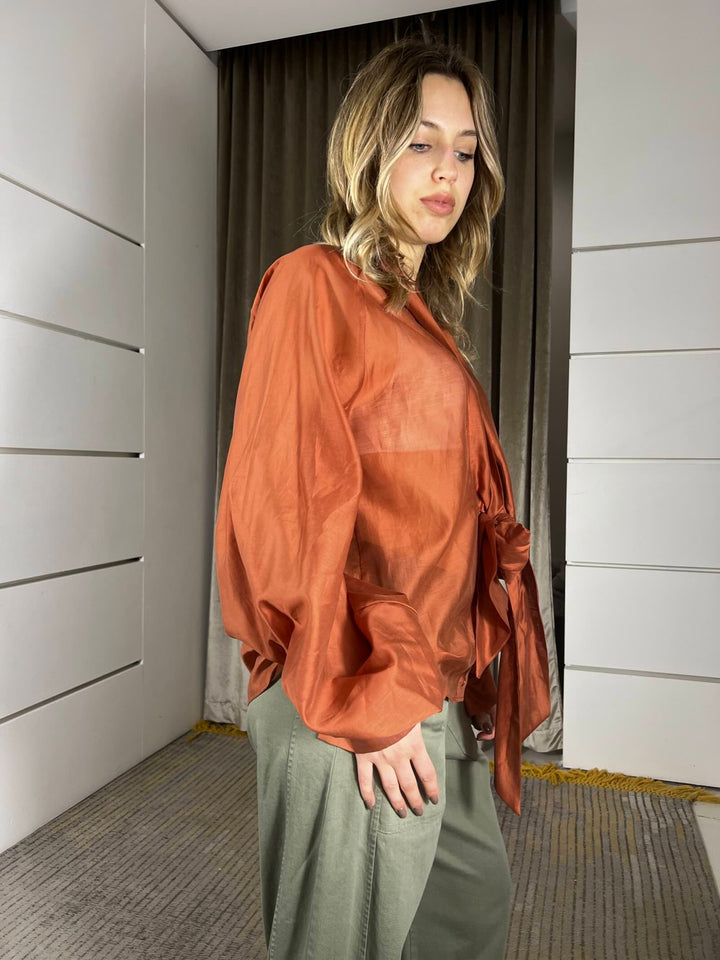 camicia in voile con scollo e fiocco coccio TAB0533COCCIO VICOLO
