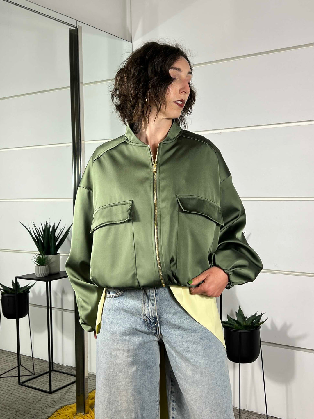 bomber con tasca satin verde TAB0623VERDE VICOLO