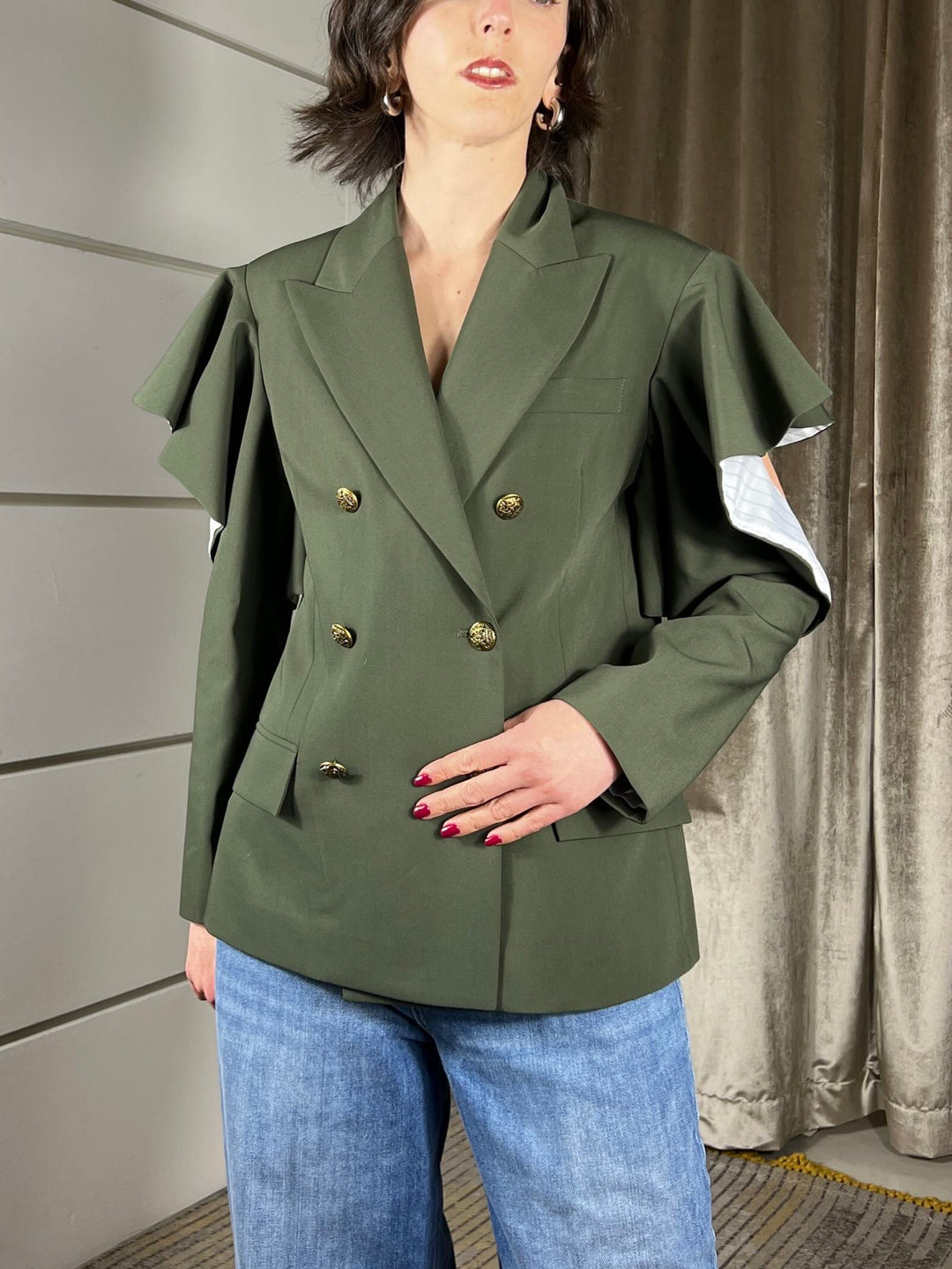 giacca militare doppiopetto con manica volant aperta TAB0627MILITARE VICOLO